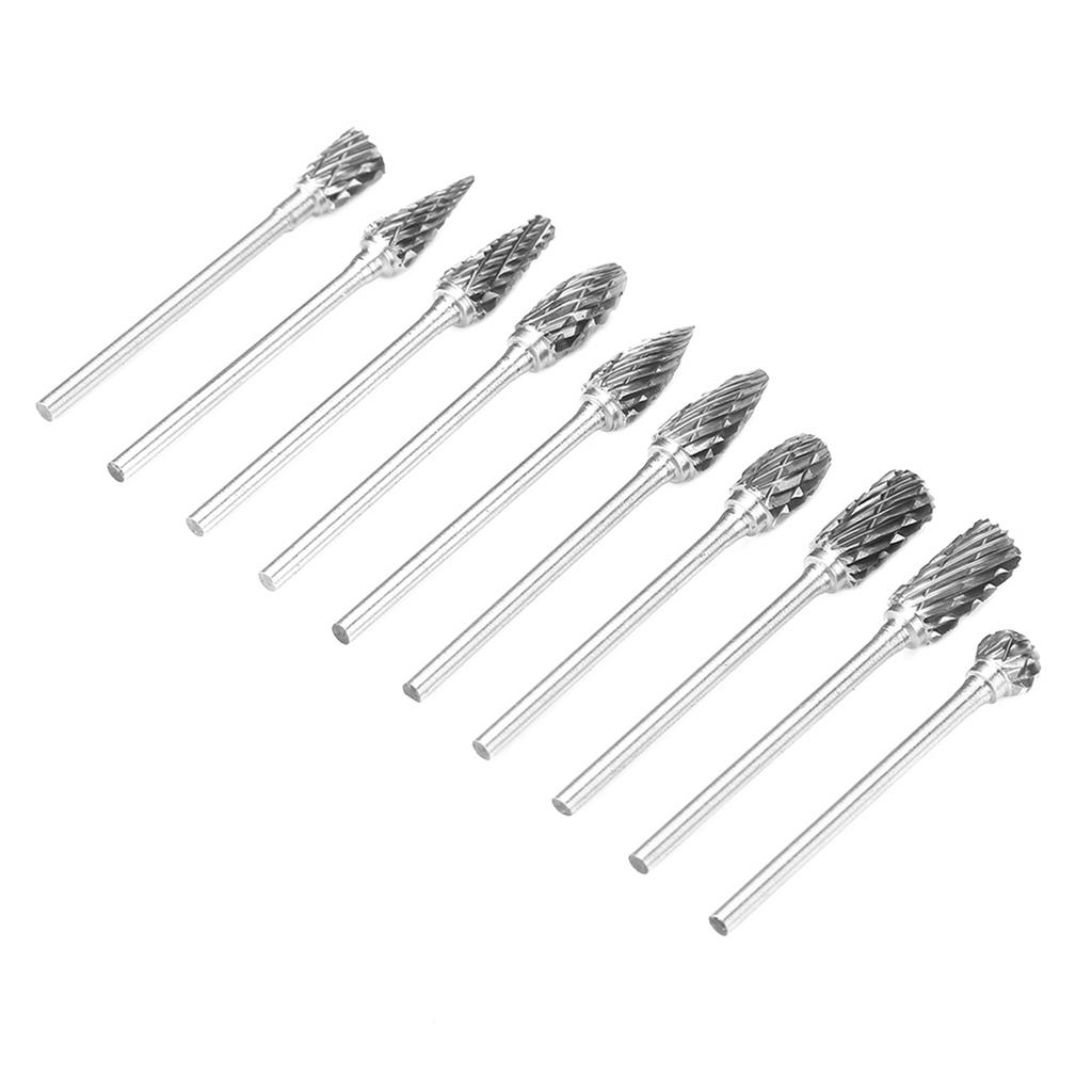 Double Edged   Cutter, 10pcs Tungsten Carbide Steel Burrs, 3*6mm High Hardness Carving Tool Set for Cast Iron, Metal Carving, Shaping with