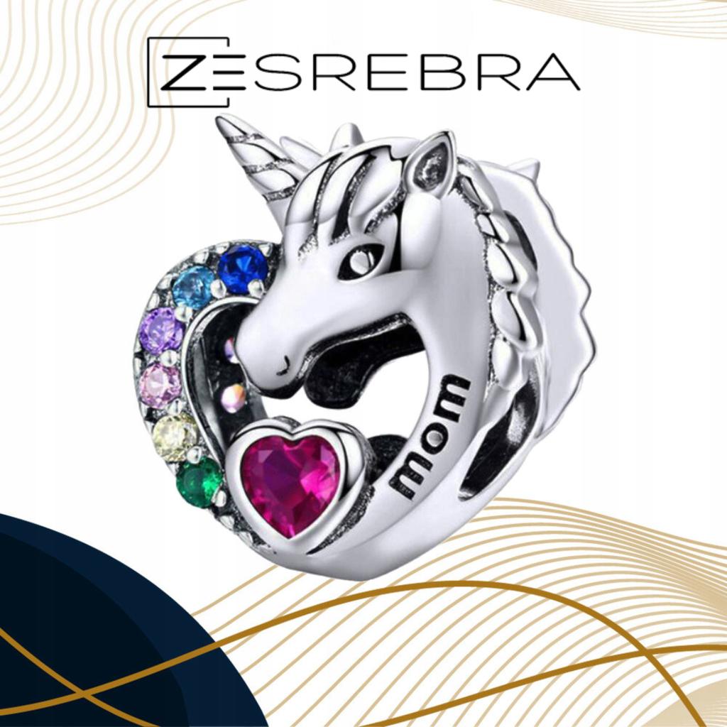 Charms Unicorn Mom Heart 925 Bead Colorful Zircons Unicorn