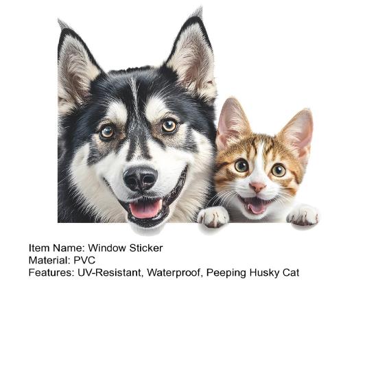 Peeping Husky Cat Window Sticker UV-Resistant Waterproof PVC Removable Dog Kitten Glass Door Decorative Decal