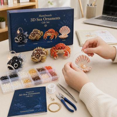 Tiny 3D Beaded Animal DIY Kit, Cute Mini Sea Life Beads Embroidery Kit, Handmade Bead Art Craft Making Set for Adults, Craft Lovers