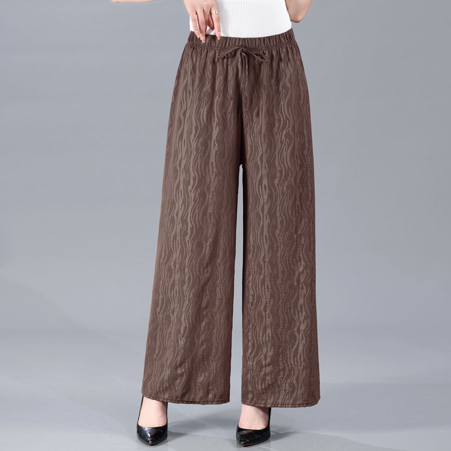 

Льняные летние широкие брюки Simplicity Shirring Elastic Belt Брюки Женская одежда Универсальные винтажные шнурованные однотонные брюки XL темно-коричневого