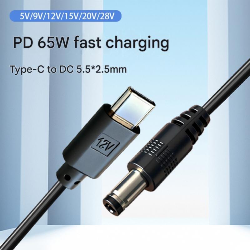 5.5x2.5mm Round End Power Cable with USB C Input, Center Positive Cord for Compatible Equipment, 1 Meter Length