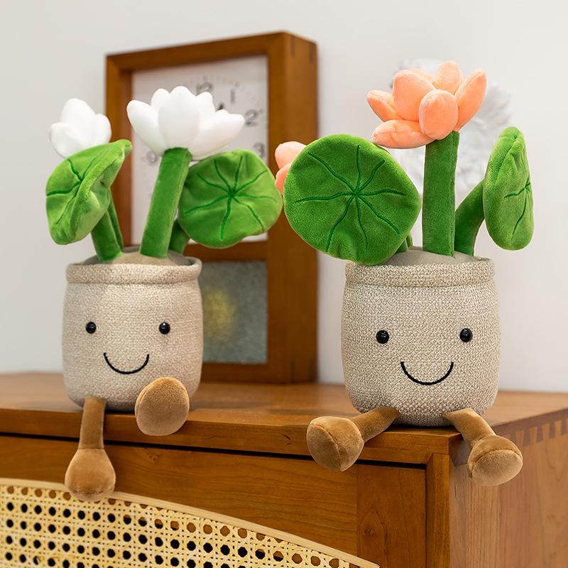 Simulation Creative Lotus Potted Plush Toy Fun Plant Lotus Ornament Living Room Decoration Doll Machine Doll