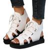 European and American thick-soled hollow lace-up sandals summer Roman style fish mouth muffin beach cool slippers