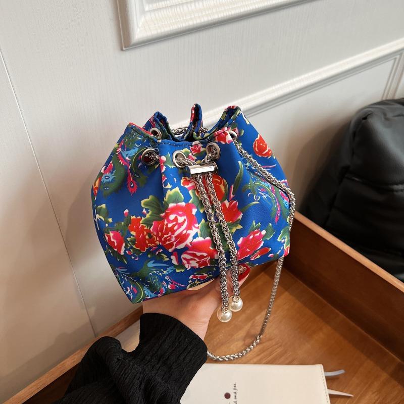 Spring New Trendy Big Flower Mini Bucket Bag Lady Fresh Chain Shoulder Messenger Bag Bag