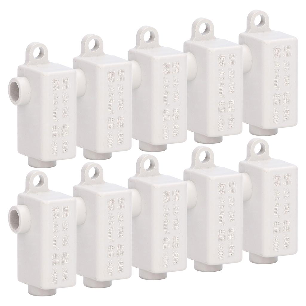 10Pcs T Type Splitter Block 3 Way Inline Junction Connector Box High Power ZKT06 400V 60A