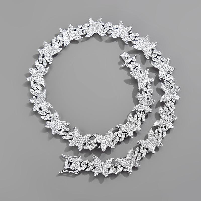 

Роскошное ожерелье-чокер со стразами, в стиле хип-хоп, цепь кубинского плетения, подвеска-бабочка, ювелирное изделие для мужчин и женщин, золотого цвета bracelet 20cm