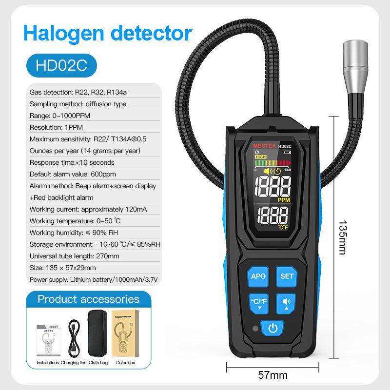 Professioneller Hochempfindlicher Freon-Leckdetektor Halogen-Leckdetektor R22 R32 R134a Gas Kältemittelgas HVAC Klimaanlagen Tester Digitalanzeige