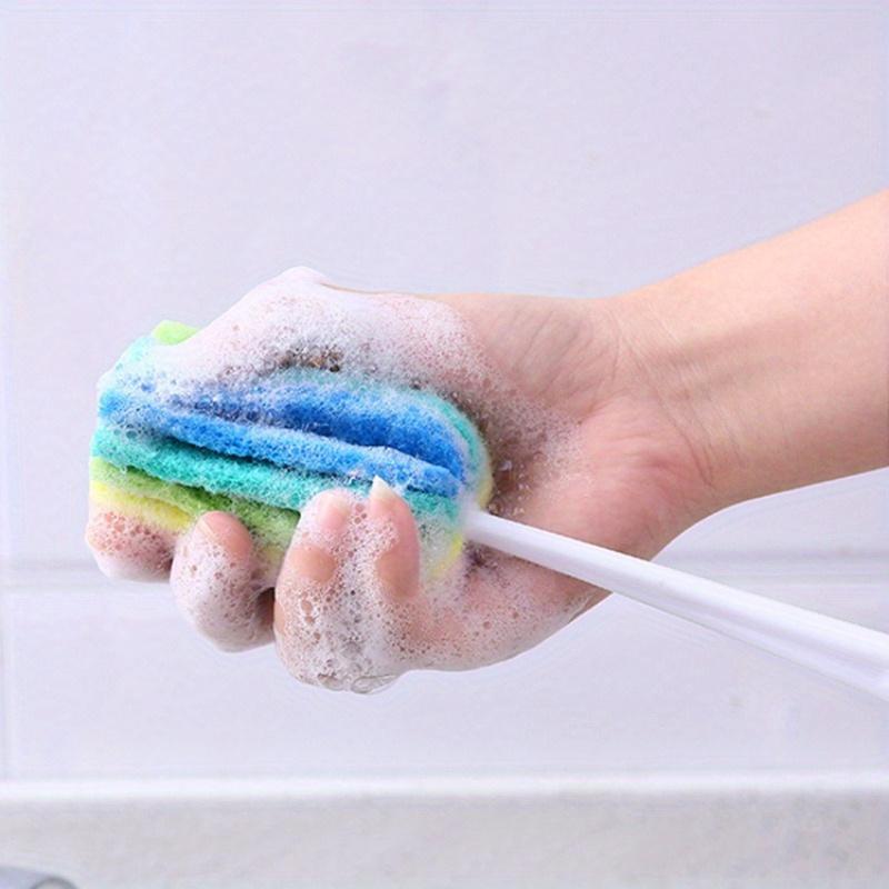 5pcs Rainbow Sponge Brush Set with Handle-Colorful Cleaning Scrubber for Water Bottles,Mugs, and Glass,Sponge For Washing Dishes