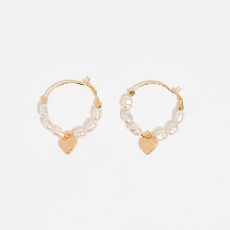 BIMBA Y LOLA [25FW] BIMBA Y LOLA Gold Heart Pearl Hoop Earrings B256AIW005IVF