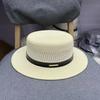 Straw Summer New French Hollow Flat Top Straw Hat Unisex Sunshade Sunscreen Vacation Breathable Top Hat