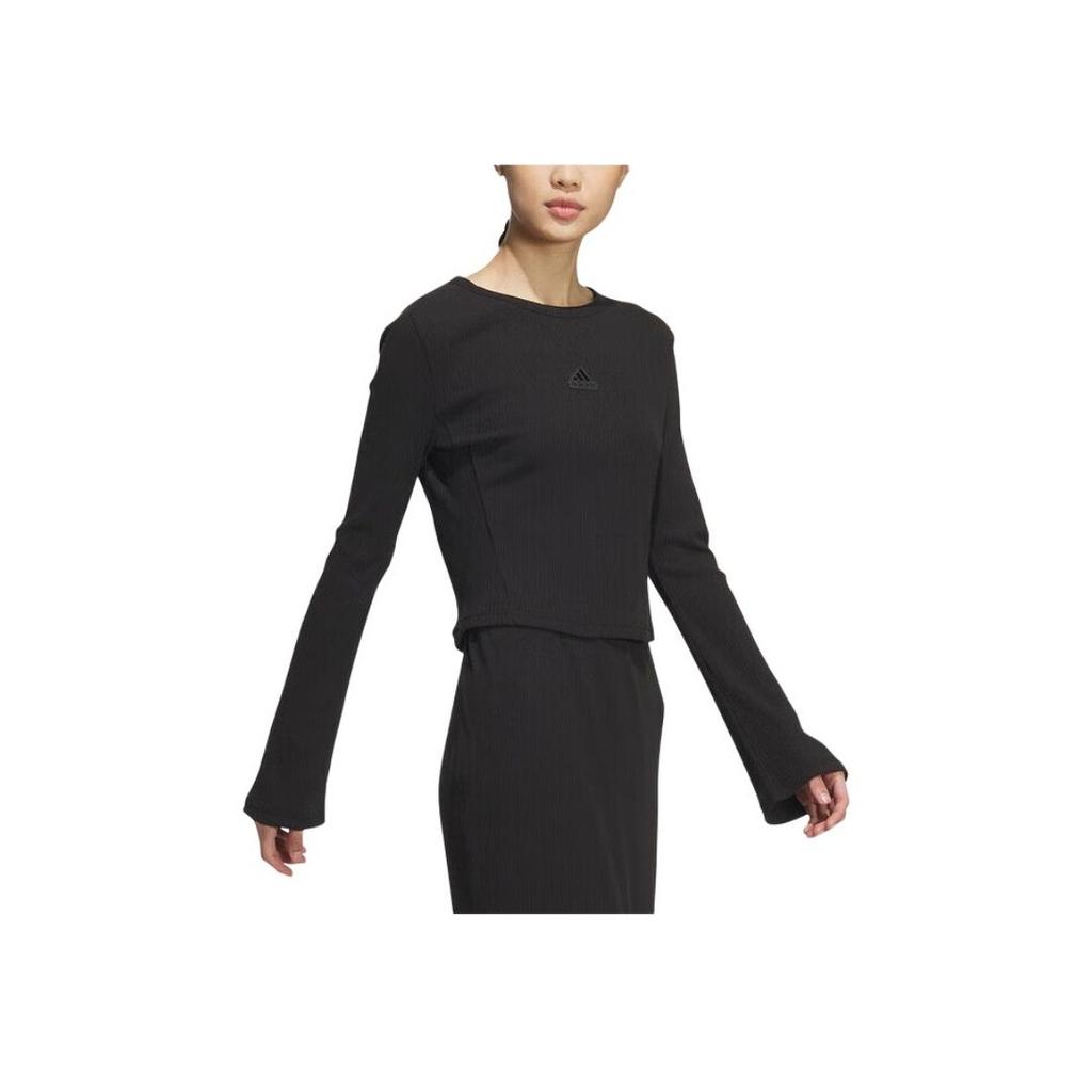 Adidas Logo Solid Color Pullover Round Neck Long Sleeve T-Shirt SS24 Women Tops Black JJ3597