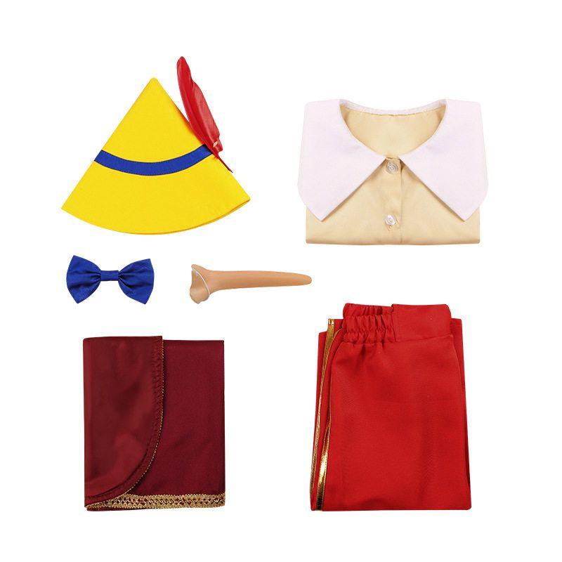 

Halloween Long-Nosed Pinocchio Cosplay Costume, Stage Performance Costume, Cosplay Shooting Outfit Complete Costume (Comes with Nose) Children 150
