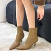 Spitze Zehenpartie Damen Elastische Kurze Stiefel Mode Seitliche Reißverschlüsse Schmale Stiefeletten Hoher Absatz Neu Herbst Winter Damenschuhe