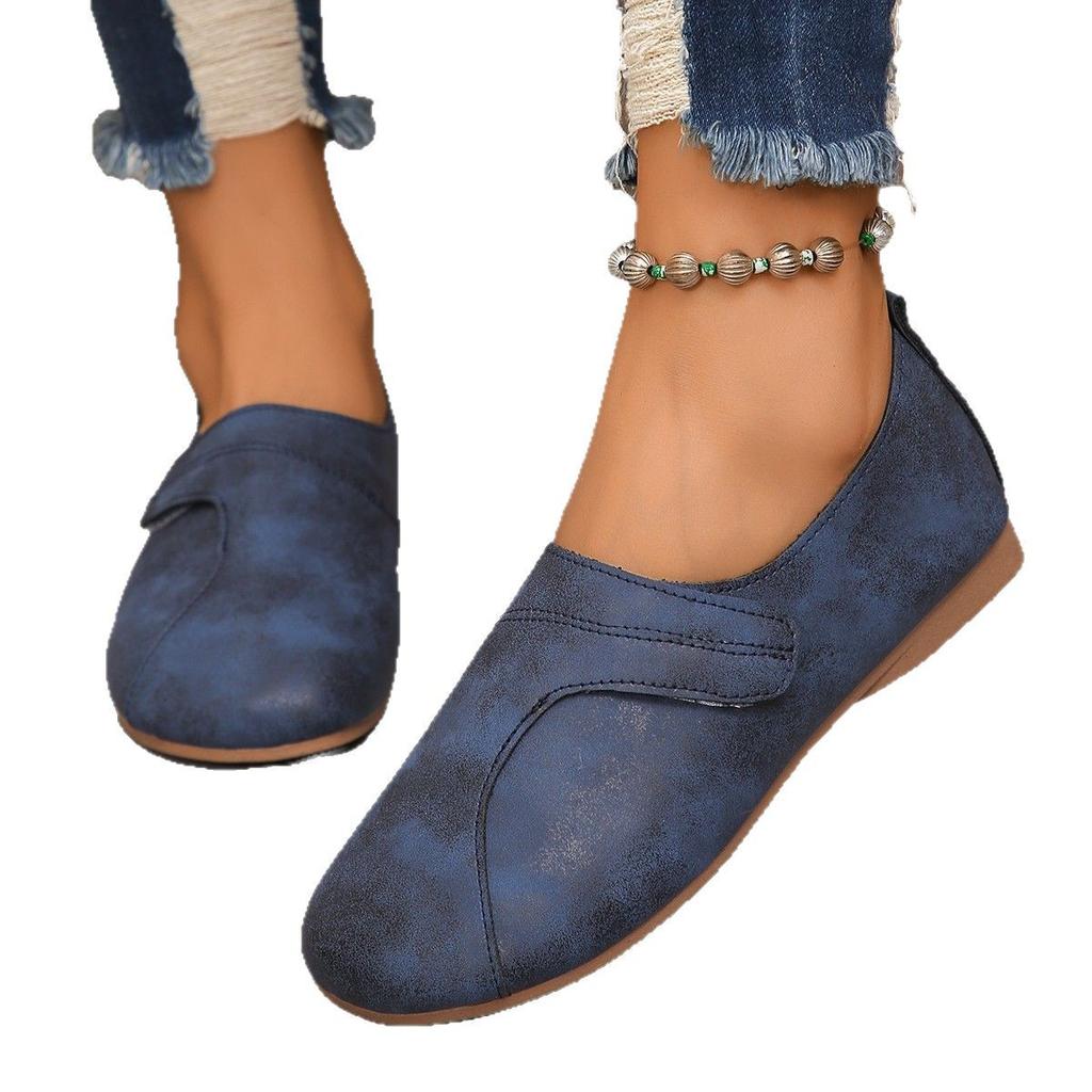 Utenrikshandel damesko med rund tå og flat såle, stor størrelse 36-43, komfortable borrelåssko, klassiske ensfargede fritidssko for damer