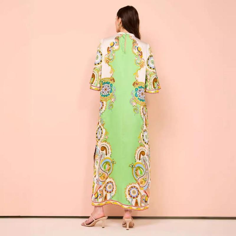 Summer Print Positioning Satin Slit Maxi Dress for Women