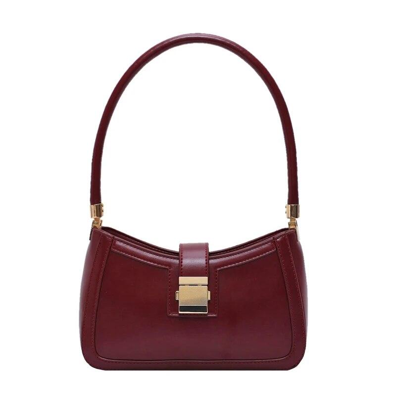 Shoulder Bags For Women Solid Color PU Leather 2024 Trend Lock Handbags Small Purse Hand Lady Designer Zipper Clutch