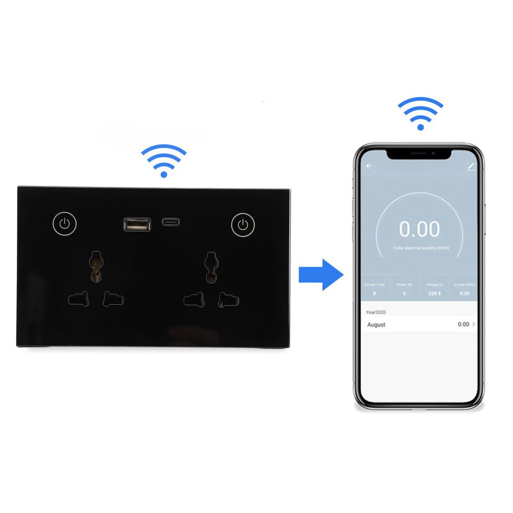 Smart Wall Outlet 2.4G WiFi Touch Light   Voice Control Smart Plug with USB and TYPE C   Port For   95‑250V