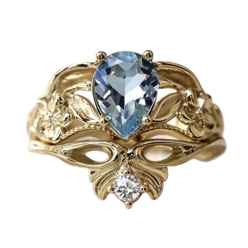 Ring New Gold Crown Sea Blue Diamond Women's Ring Internet Celebrity Handmade Ring