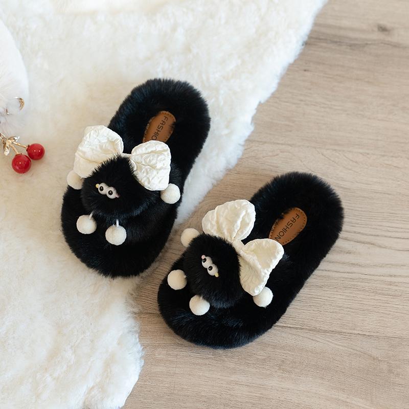 Children Furry Slippers Fashion Girls Home Cartoon Dust Bunnies Indoor Plush Slippers Kids Warm Winter Shoes Anti-Slippery
