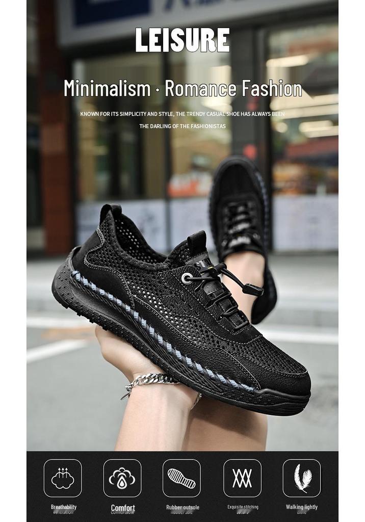 2022 Men's Summer Casual Leather Mesh Shoes – Fashionable & Breathable Handmade Design