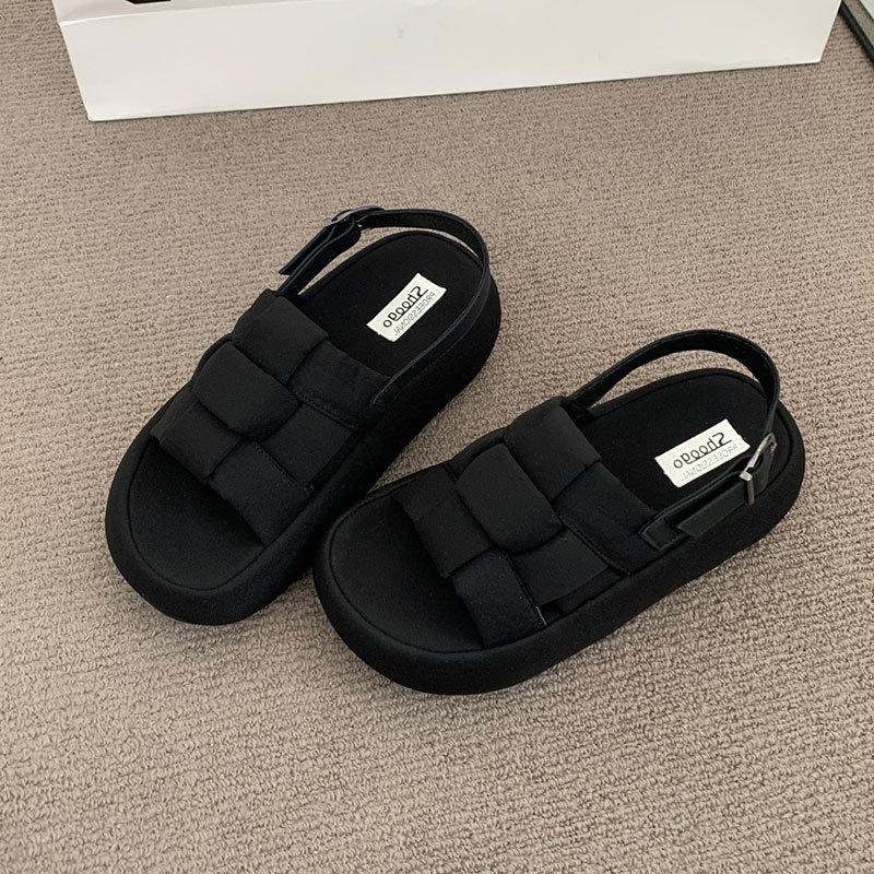 Open-toed fashion woven casual sandals  summer new breathable comfortable versatile thick-soled heightening beach shoes