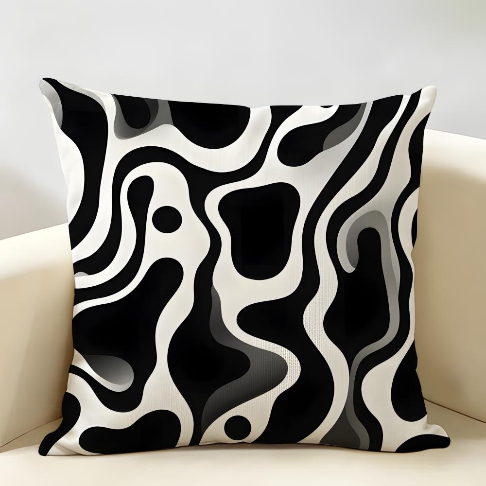 Luxury Sophisticated Black White Art Cushion Cover Natural Linen Organic Fabric Printing Breathable Perfect For Home Decor
