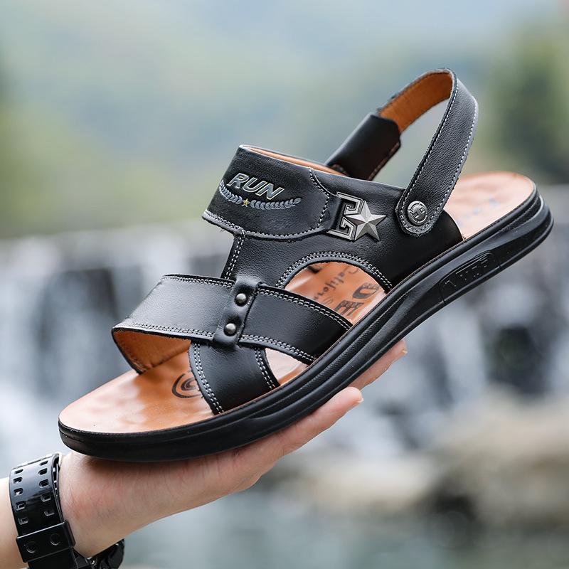 Men's sandals genuine leather summer slippers 2025 new fashion trend first layer cowhide men's casual non-slip beach shoes