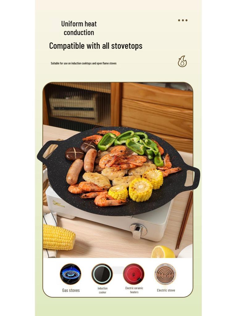 Portable Non-stick Korean BBQ Griddle - Outdoor Camping Stove Top Round Teppanyaki Grill Pan