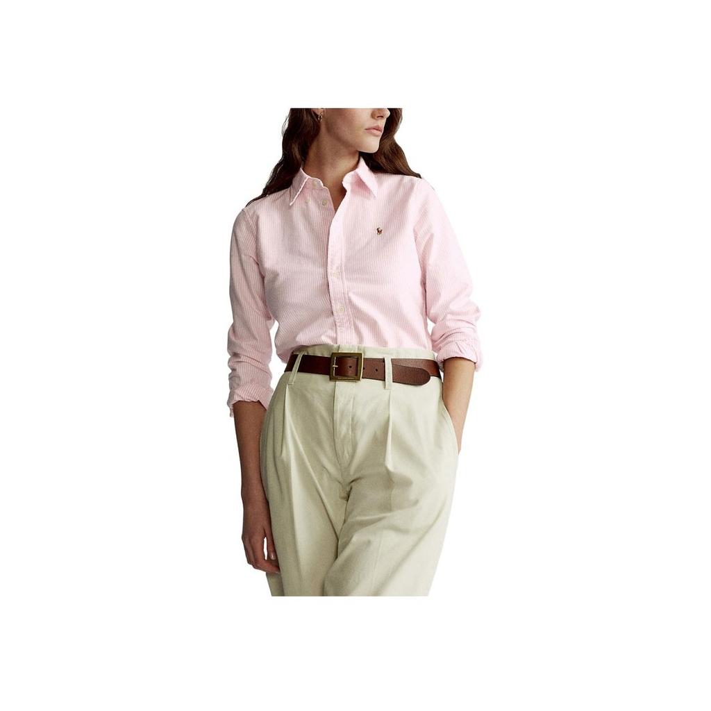 Polo Ralph Lauren Ss22 Cotton Button-Down Collar Striped Long Sleeve Shirt Women Shirts Pink 211743355-005