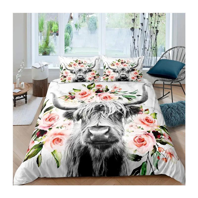 Highland Cow Pattern Three-Piece Set Suitable For Children And Adult Bedding