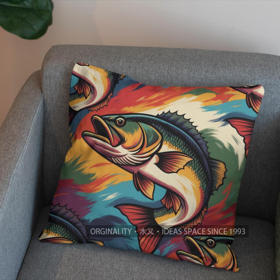 2D Colorful Fish Art Pillow Cover For Home Pattern Cushion Cover Suitable For Sofa Bedroom Car Pillow Cover