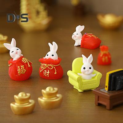 2Pcs Longa Duração Ano Novo Ornamentos Feitos À Mão Criativo Coelho Zodíaco Micro Paisagem Ornamento