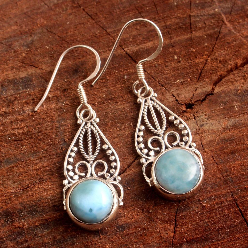 Schwarzer Onyx Larimar Handgefertigter Ohrhänger aus 100 % 925er Sterlingsilber für Damen