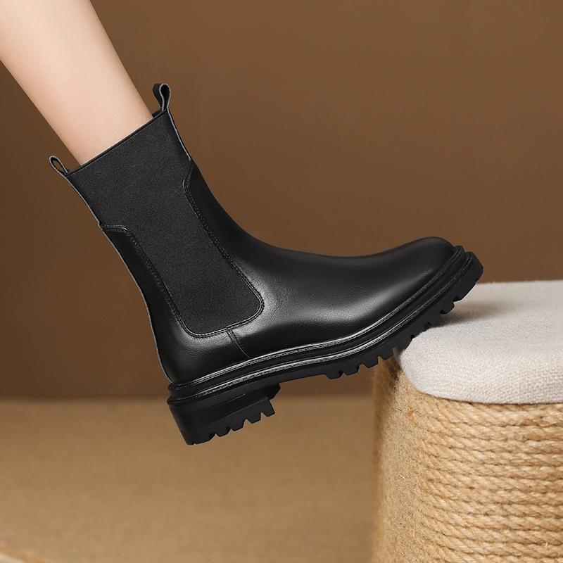 Fashion Shoes Woman England Style High Street Retro 2025 Autumn Winter Cowhide Chelsea Boots Women Casual Fashion Black Platform Boots