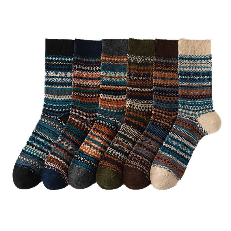 Men's Argyle Mid-Tube Socks - Autumn/Winter, Color-Blocking Retro Ethnic Style