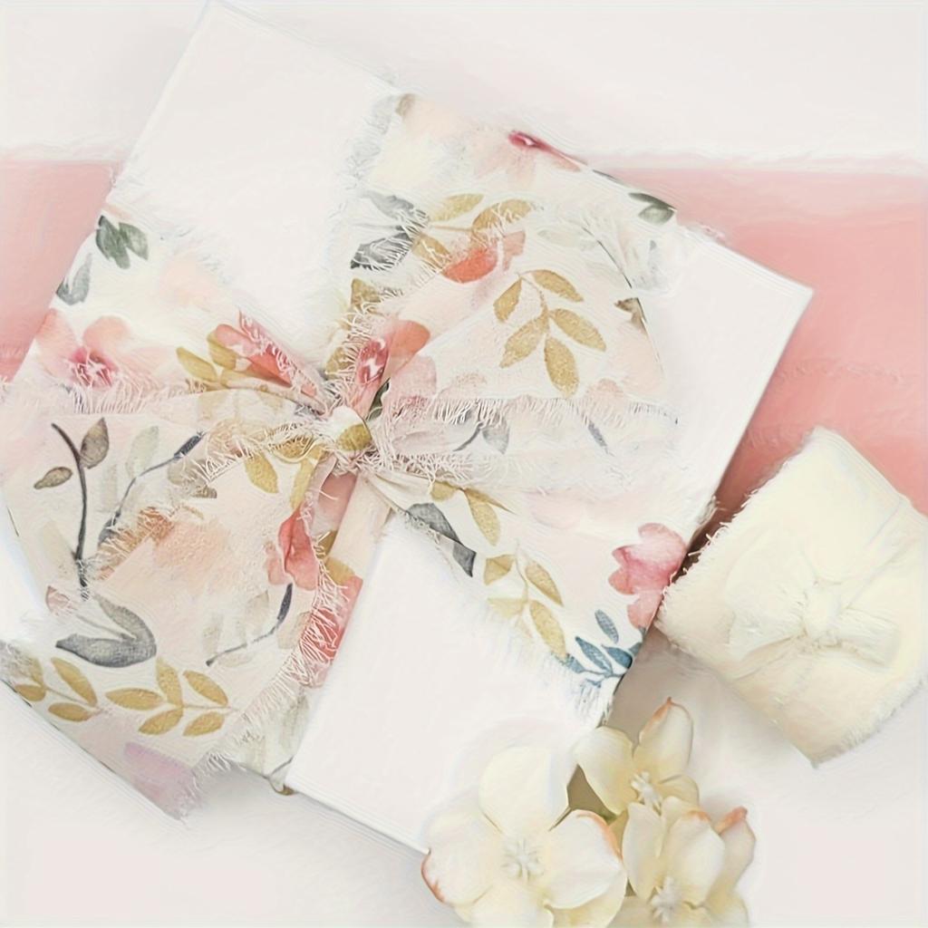 3Pcs Rolls Of Patterned Chiffon Ribbon With Frayed Edges
