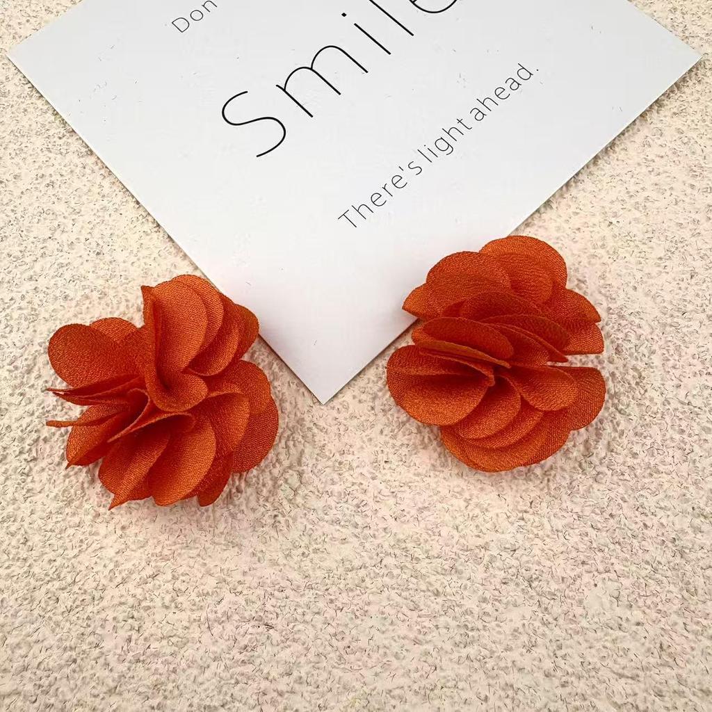 Handmade Chiffon Camellia Flower Earrings - 3cm Fabric Accessories
