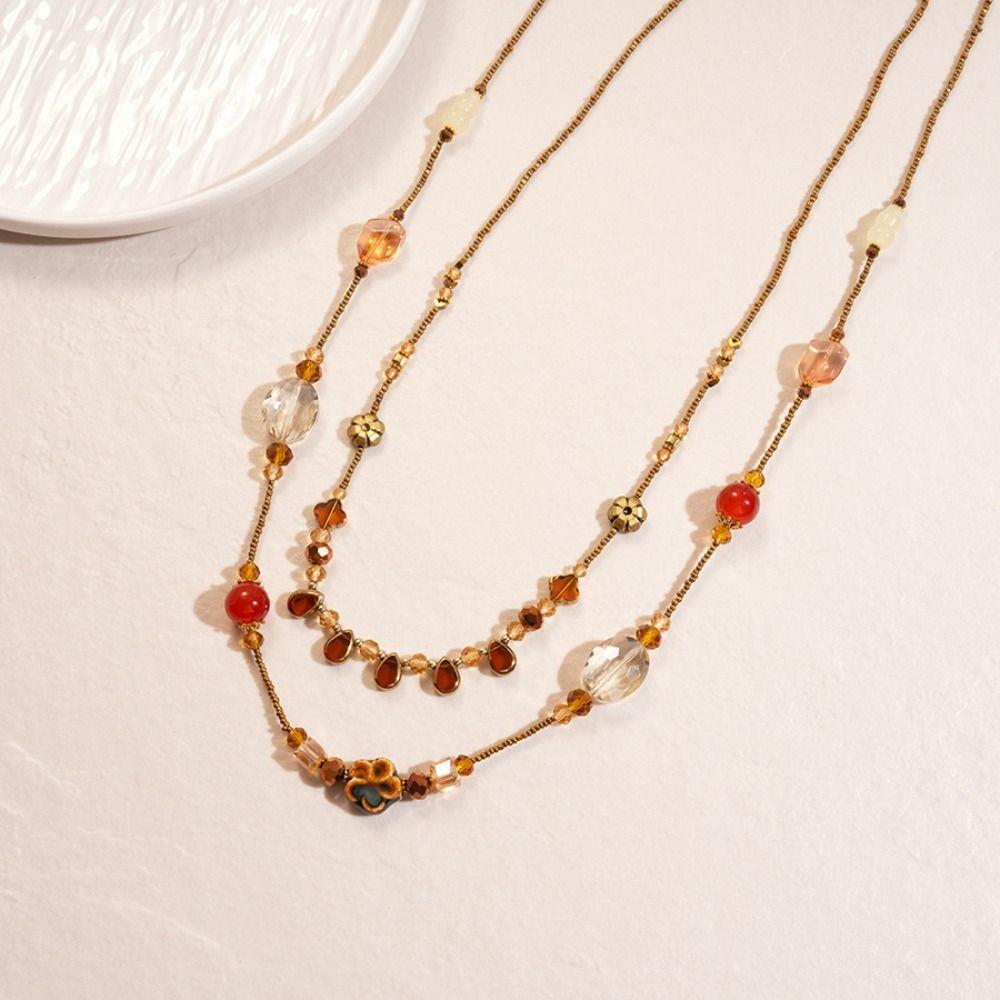 Geometric Beaded Ceramic Flower Boho Chain Long Necklace Hot Retro Necklace Women