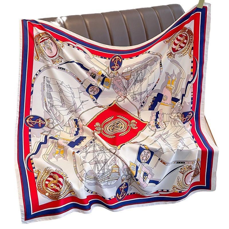Lightweight 90x90cm Square Scarf Women Navy Style Sun Protection Silk-Like Feel Wear Chic Versatile Accessory