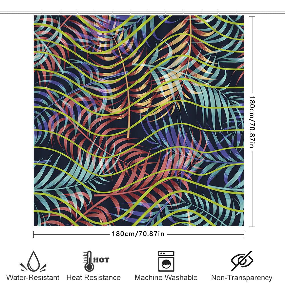 Bright Tropical Palm Leaves Shower Curtain Multicolored Leaf Design for Bathroom Decor – 72 x 72 (Red Blue Yellow Green)
