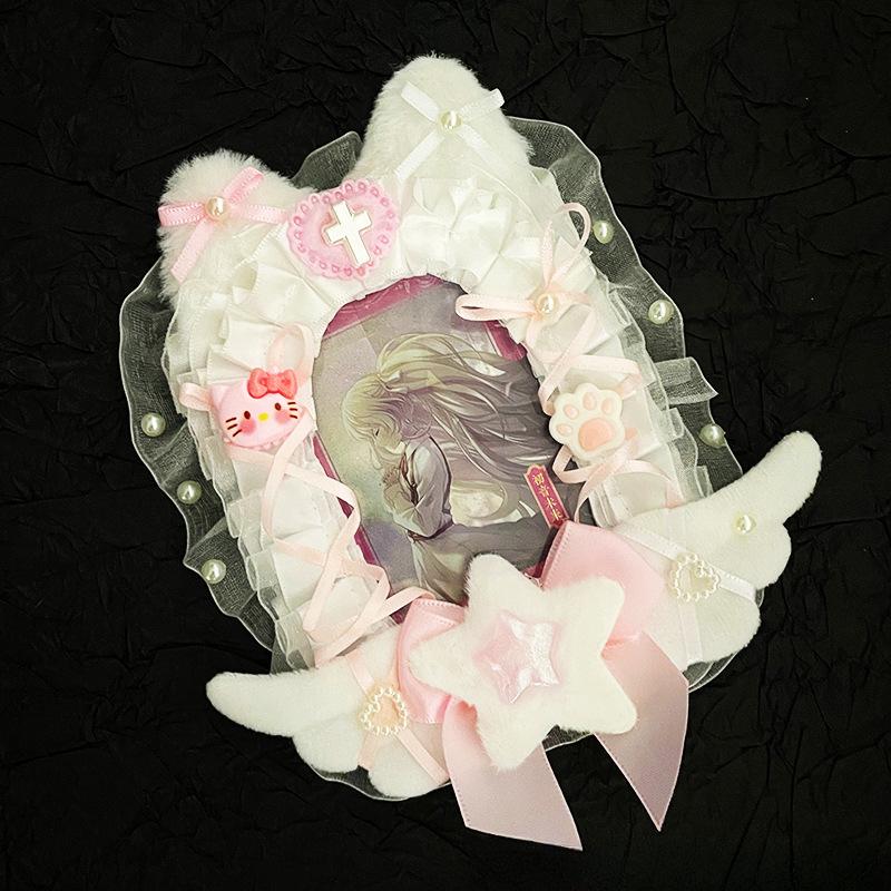 Kawaii Cat Photocard Holder with Plush Wings Handmade Kpop Photo Card Binder Cute Plush Picture Frames Anime Card Supplies New