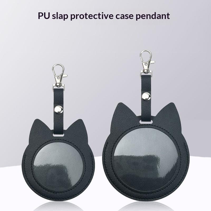 PU Leather Card Holder Cat Ear Design Cute Round Badge Reel For Work Office Travel Luggage Keychain Pendant
