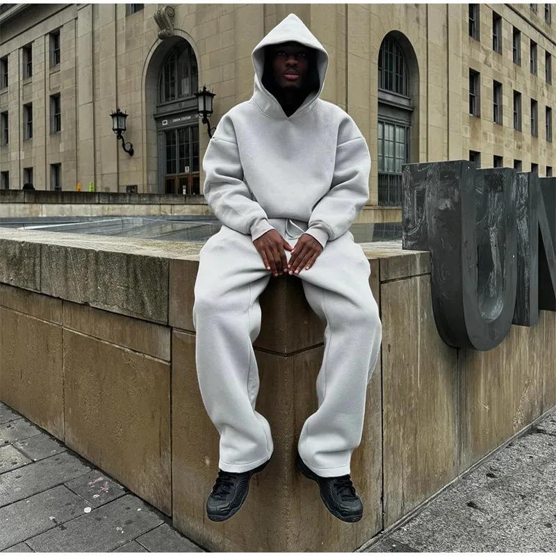 Kanye-Style High-Street Velvet Hoodie  Sweatpants Set for Men  Women S