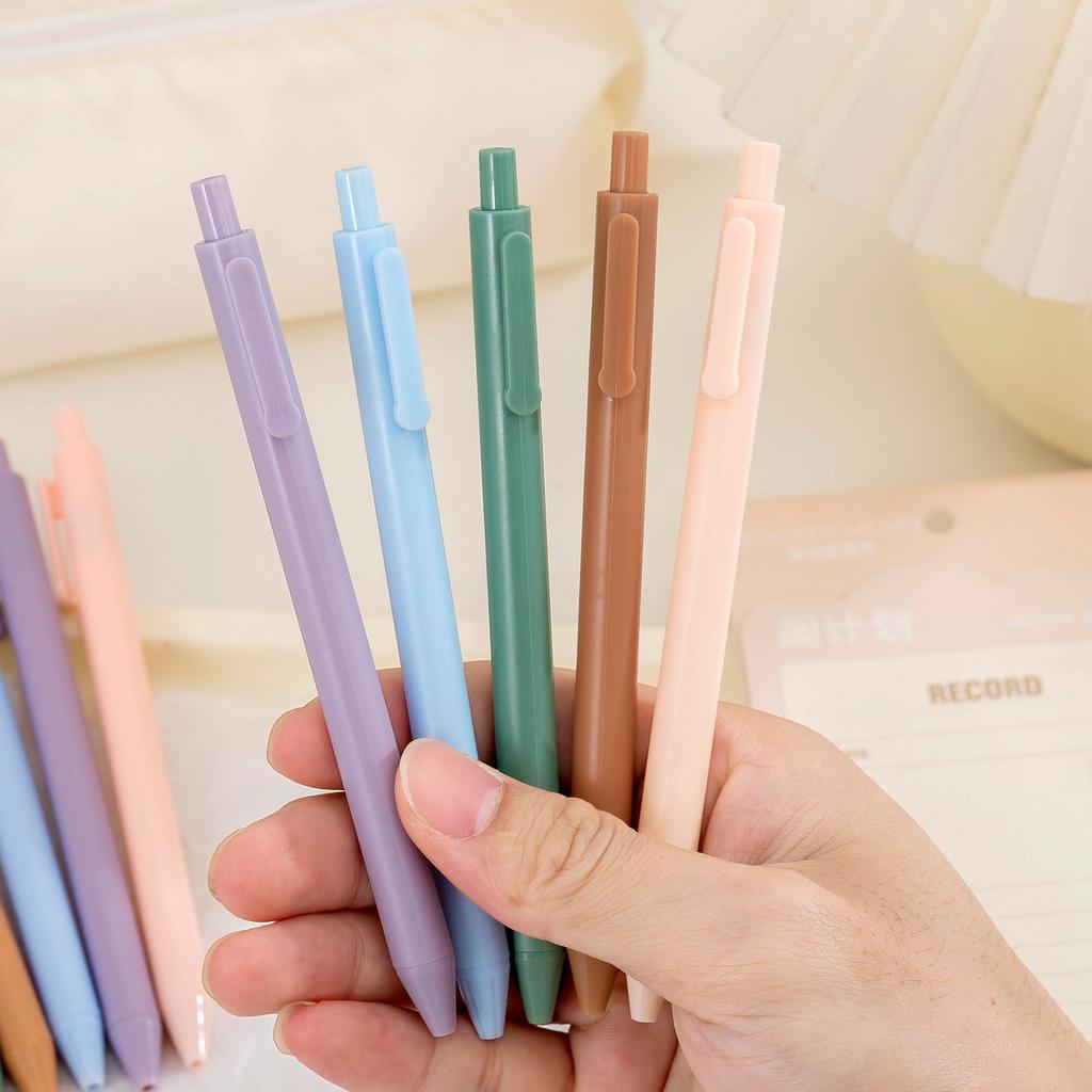 6pcs/mix Simple Macaron Color Press Pen Student Exam Bullet Gel Pen Learning Office Press Black Water Pen Writing Supplies