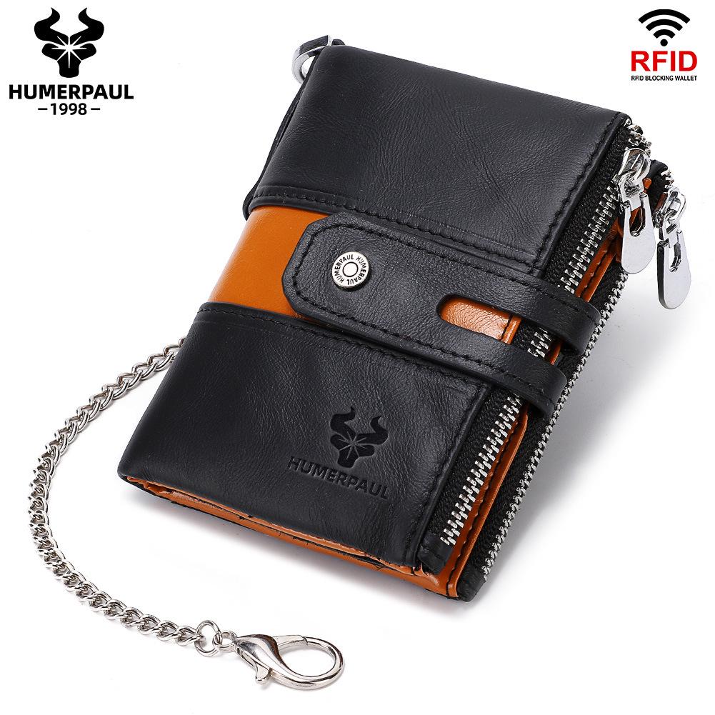 

Hummer Paul Men s Genuine Leather Retro Wallet with RFID and Double Zipper