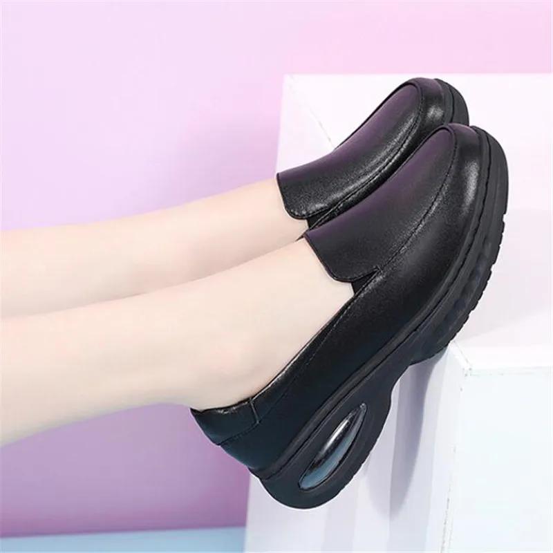Genuine Leather Women Loafers Wedge Air Cushion Casual Walking Shoes Nurse Work Flats Breathable Comfort Nursing Shoes Soft Sole