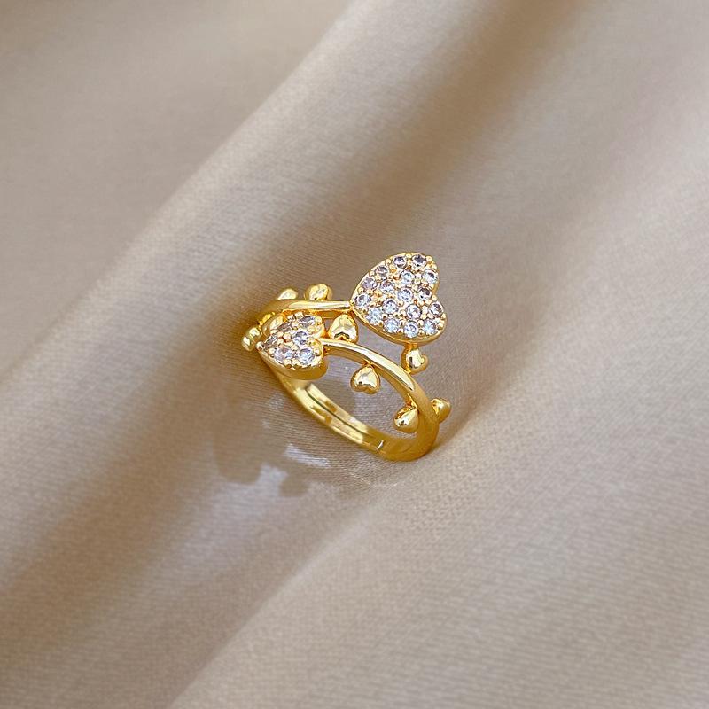 Real Gold Full Diamond Love Zircon Personalized Opening Adjustable Light Luxury Jewelry Japanese Ring Couple Ring