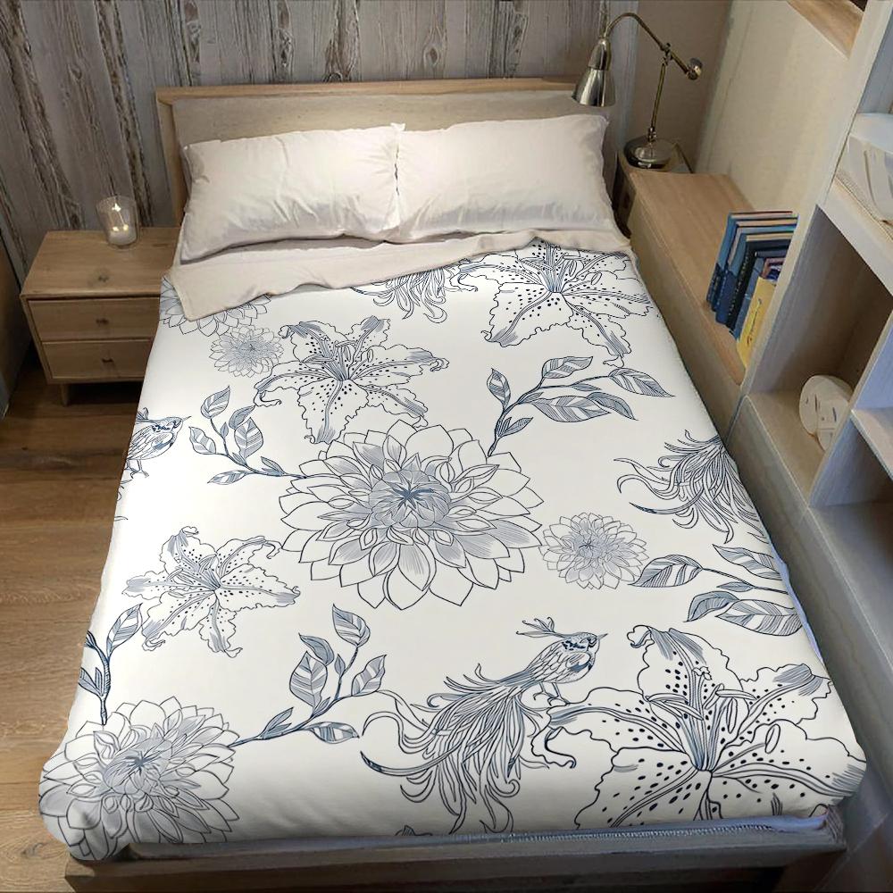 Floral & Bird Pattern Flannel Blanket Warm Soft Halloween Christmas Couch Warm Cozy Decorative Decor Gift for All Season