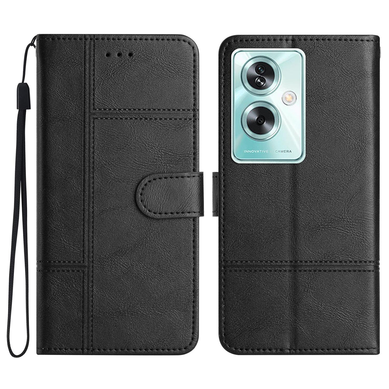 

For Oppo A79 5G/A2 5G Leather Case Line Imprinted Phone Stand Cover Black